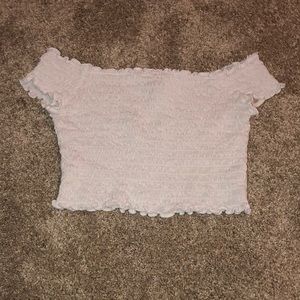 White Scrunchie Off The Shoulder Crop Top